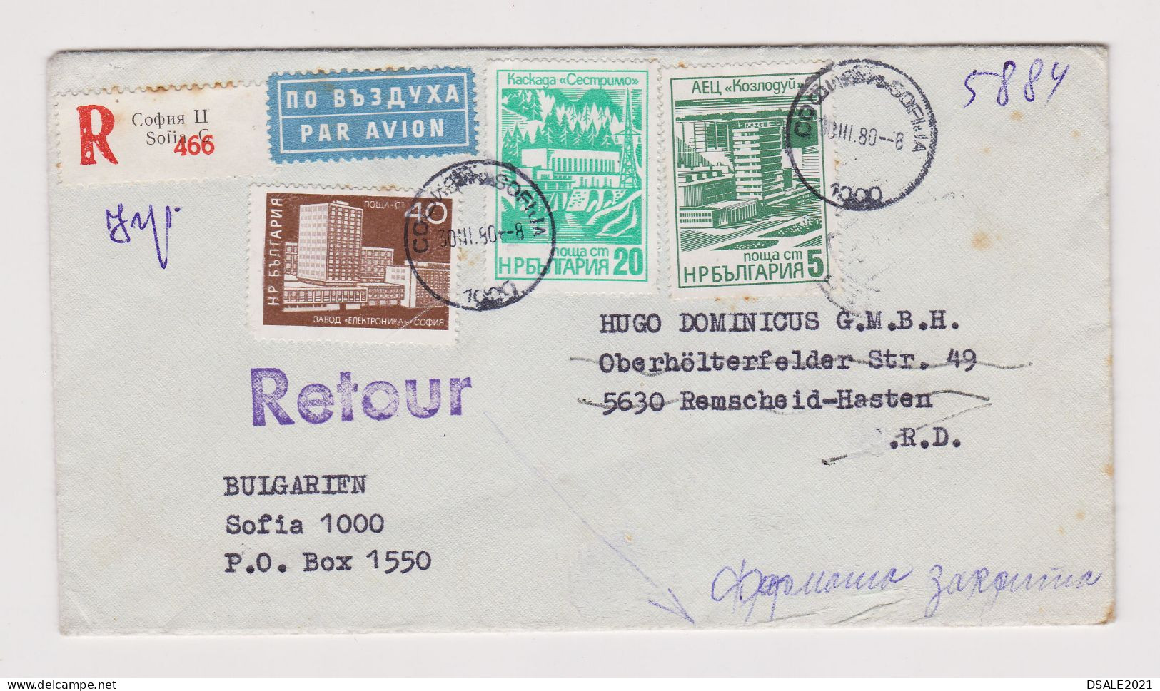 Bulgaria Bulgarien 1980 Registered Airmail Cover W/Colorful Topic Stamps Sent To Germany BRD, Return To Sender (66313) - Lettres & Documents