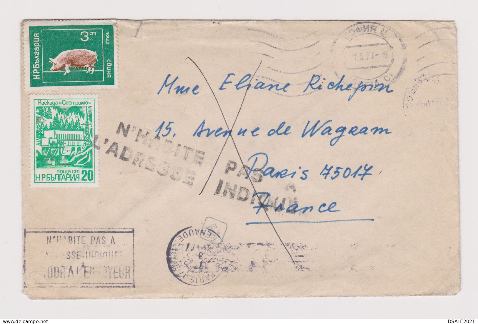 Bulgaria Bulgarien Bulgarie 1977 Airmail Cover With Colorful Topic Stamps Sent To France, Return To Sender (66142) - Briefe U. Dokumente