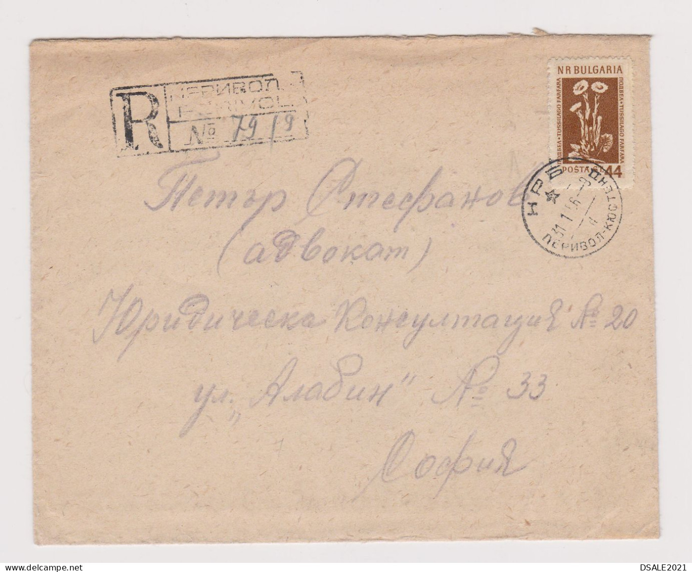 Bulgaria Bulgarien Bulgarie 1959 Registered Cover With Topic Stamp Herb, Flower Mi#882 (44st.) - Coltsfoot (66128) - Storia Postale