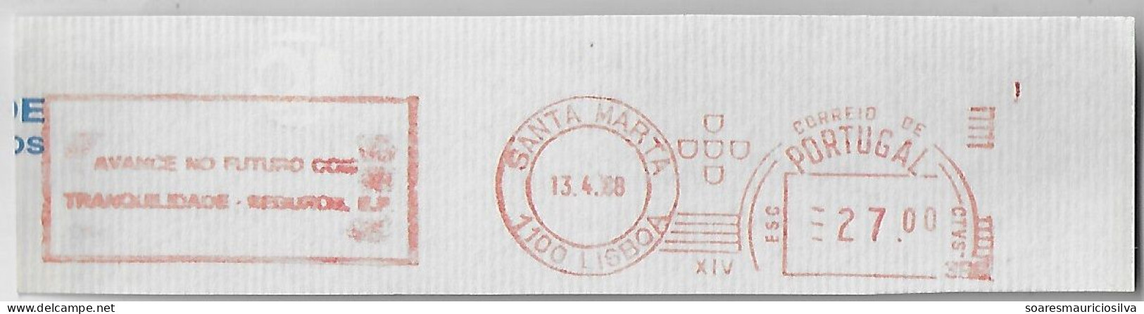 Portugal 1988 Fragment Meter Stamp Pitney Bowes GB 5000 slogan Advance Into The Future With Tranquility Insurance Lisbon - Cartas & Documentos