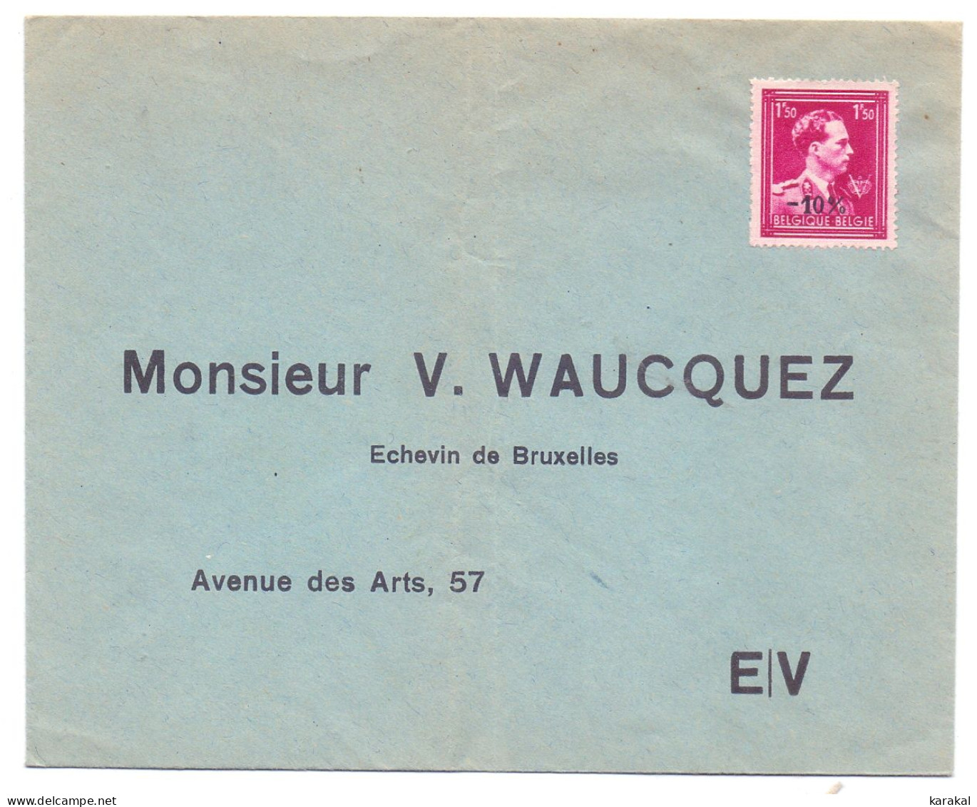 Belgique 724R Moins 10% Surcharge Générale Sur Enveloppe - 1946 -10%