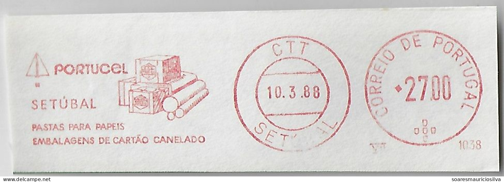 Portugal 1988 Cover Fragment Meter Stamp Francotyp Slogan Portucel Paper Folder Corrugated Cardboard Packaging Setubal - Storia Postale