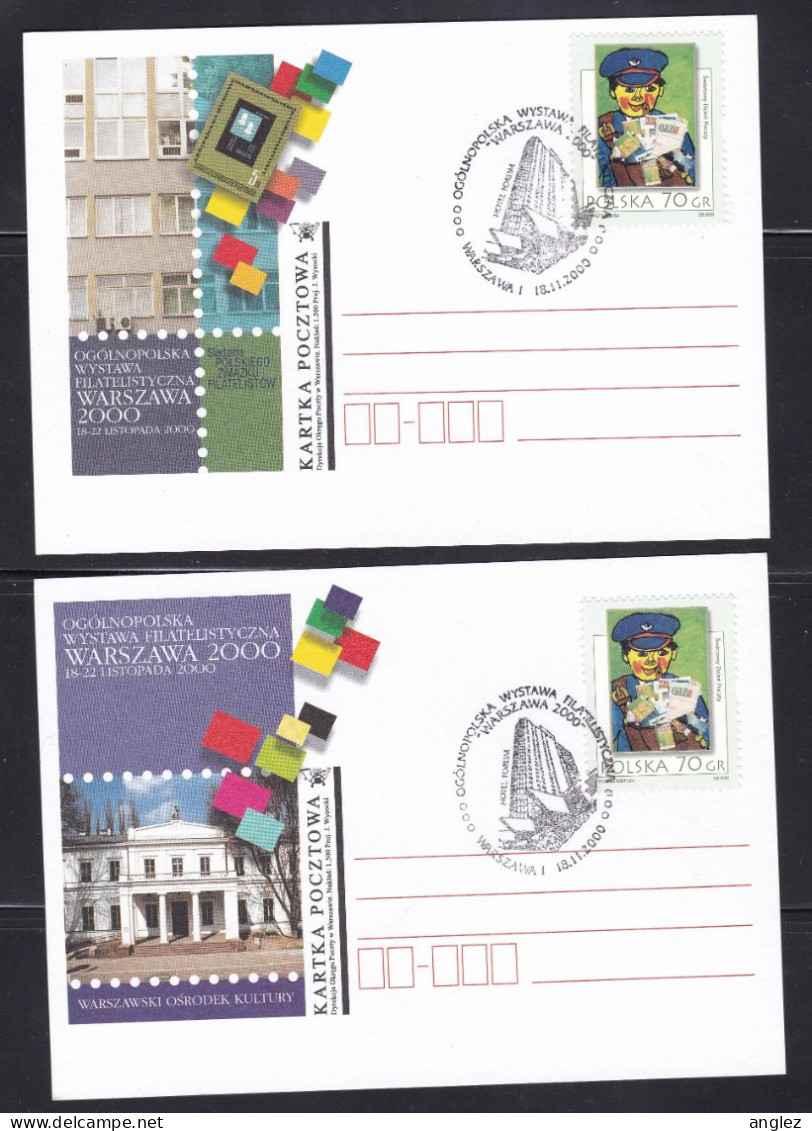 Poland - Warszawa 2000 Exhibition - Set Of Four Illustrated Postcards Pictorial Pmks. - Covers & Documents