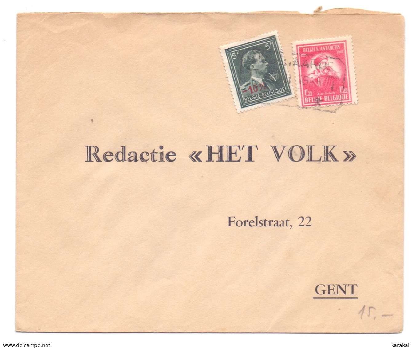 Belgique 724T Moins 10% Surcharge Générale 749 Antarctique Het Volk Oudenaarde Vers Gand 1948 Expres - 1946 -10%