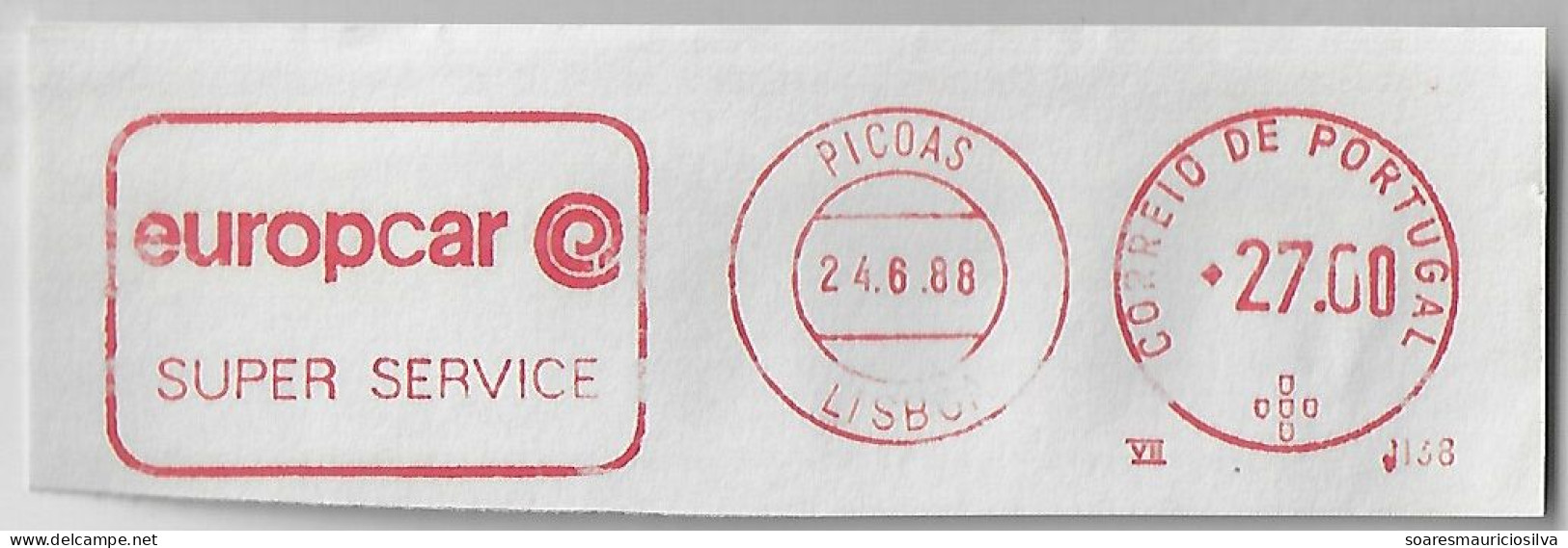 Portugal 1988 Cover Fragment Meter Stamp Francotyp Cc Slogan Europcar Super Service From Lisboa Picoas - Lettres & Documents