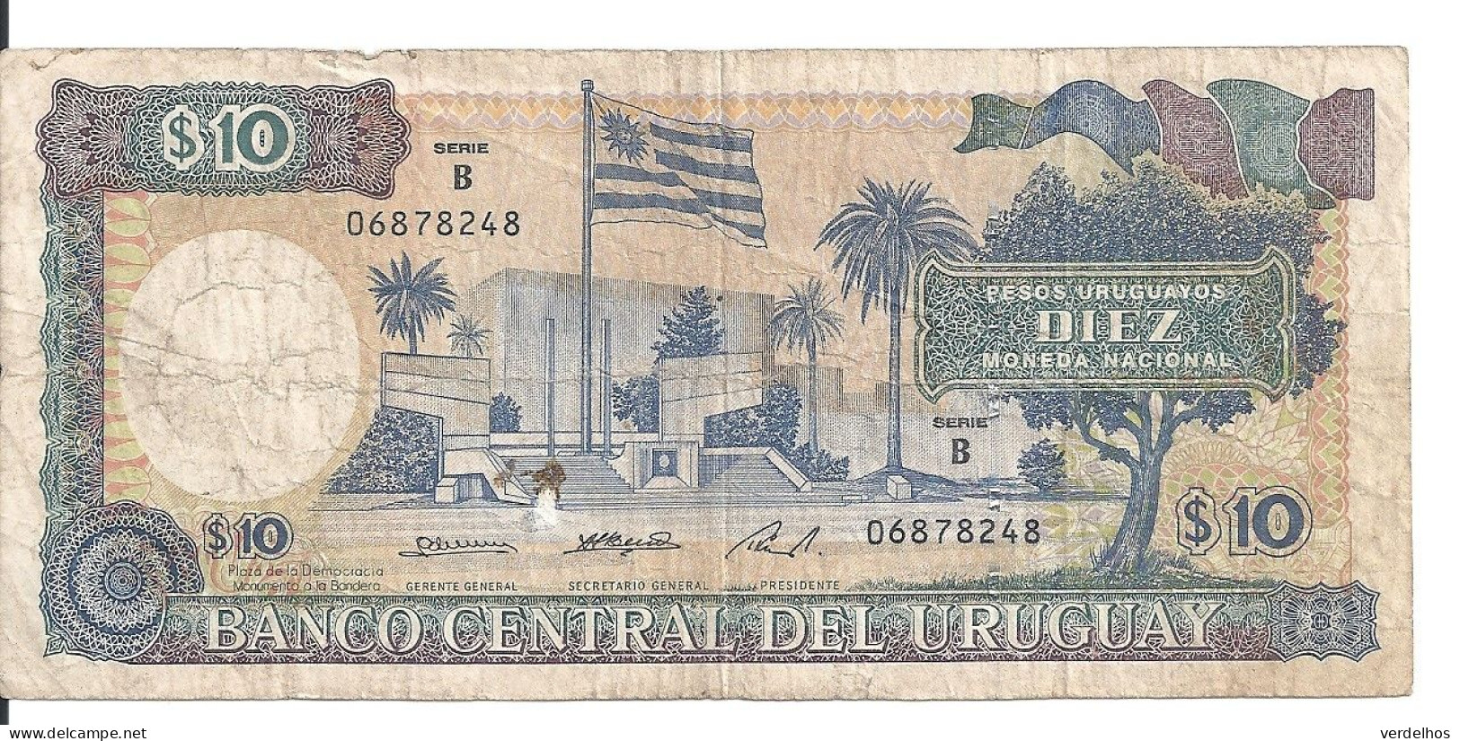 URUGUAY 10 PESOS ND1995 VF P 73B B - Uruguay