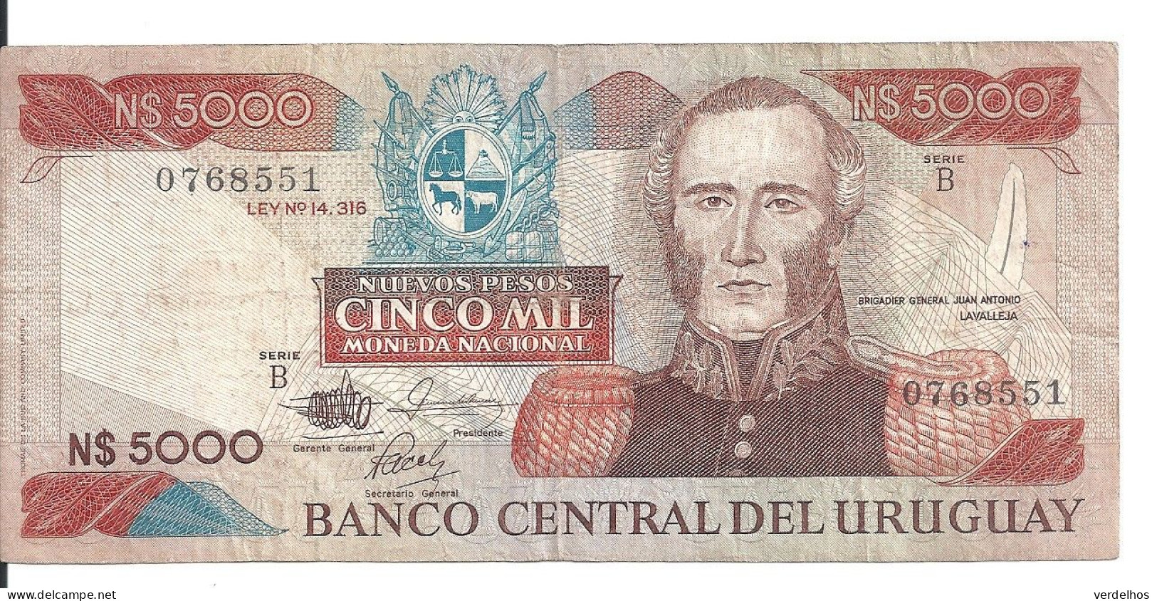 URUGUAY 5000 NUEVOS PESOS ND1983 VF P 65 - Uruguay