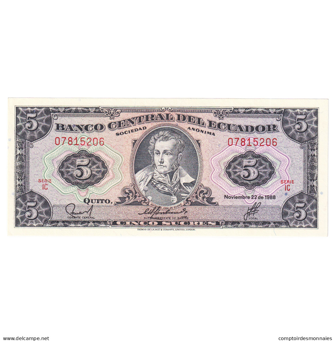 Billet, Équateur, 5 Sucres, 1988, 1988-11-22, KM:113d, NEUF - Ecuador