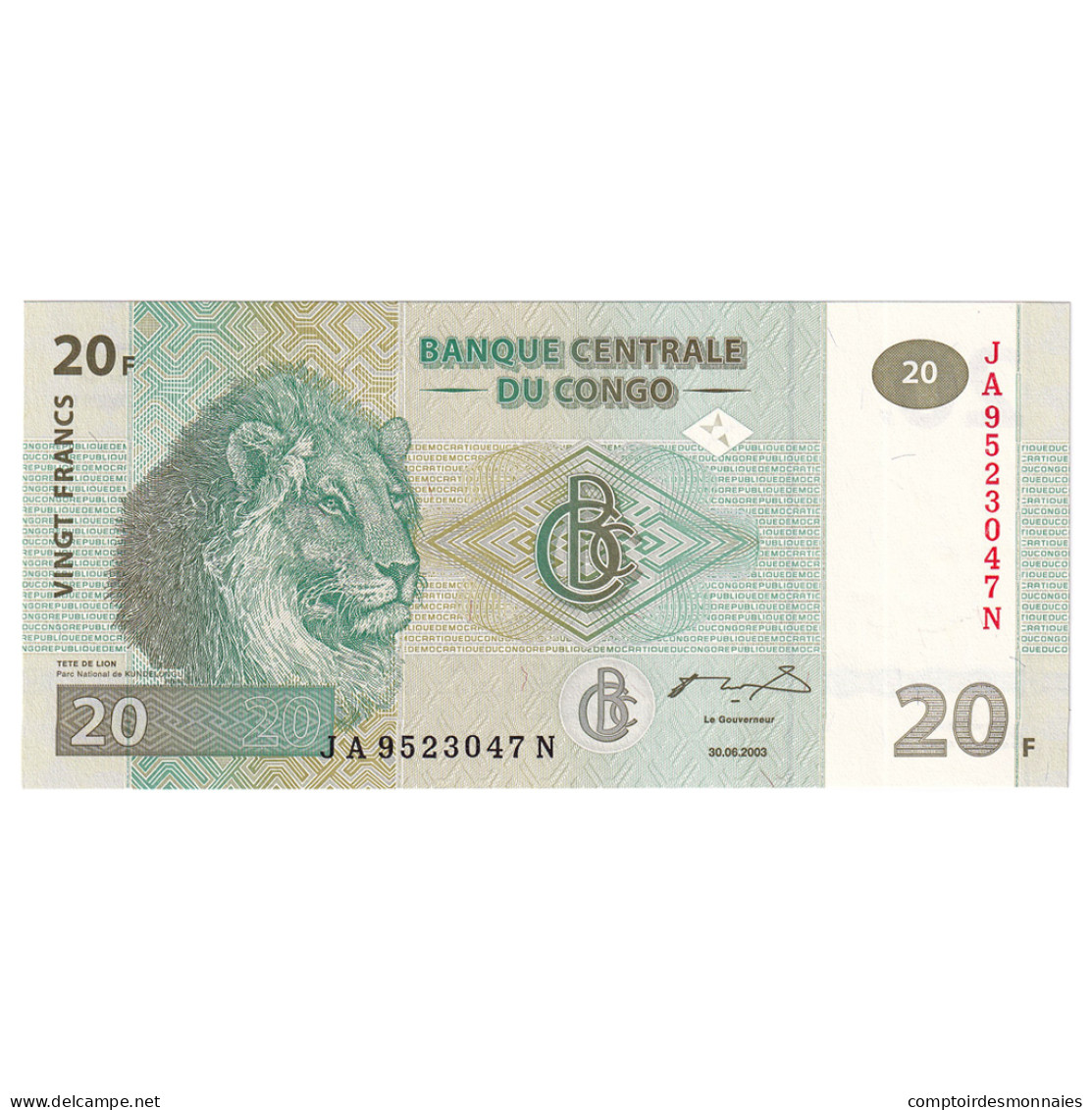 Billet, République Démocratique Du Congo, 20 Francs, 2003, 2003-06-30, KM:94a - Republik Kongo (Kongo-Brazzaville)