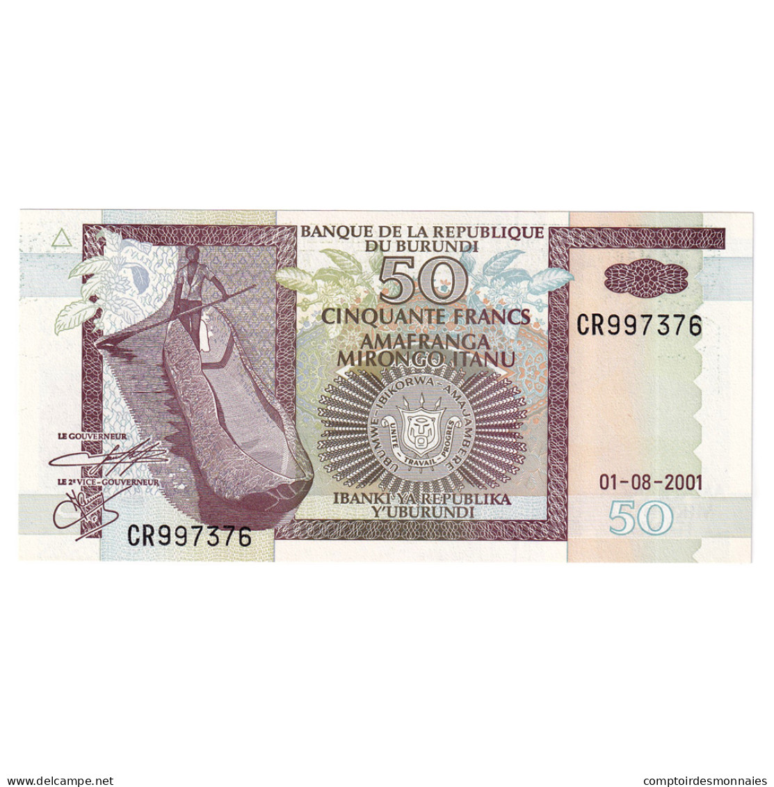 Billet, Burundi, 50 Francs, 2001, 2001-08-01, KM:36c, NEUF - Burundi