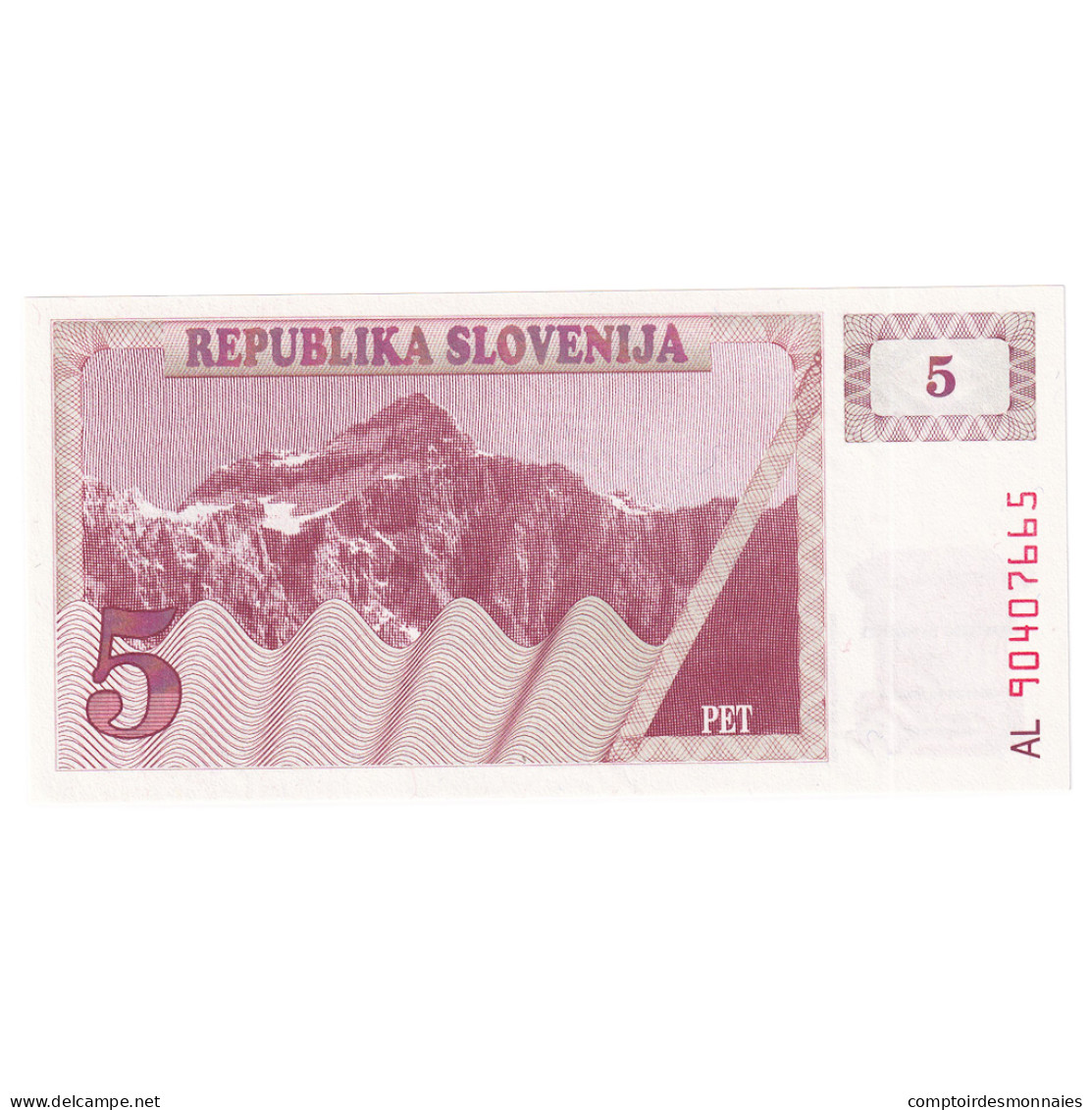 Billet, Slovénie, 5 (Tolarjev), Undated (1990), KM:3a, NEUF - Slovenia