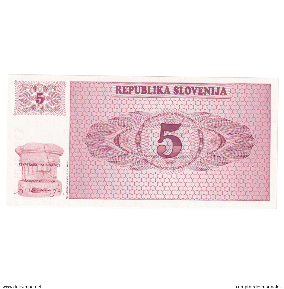 Billet, Slovénie, 5 (Tolarjev), Undated (1990), KM:3a, NEUF - Slovenia