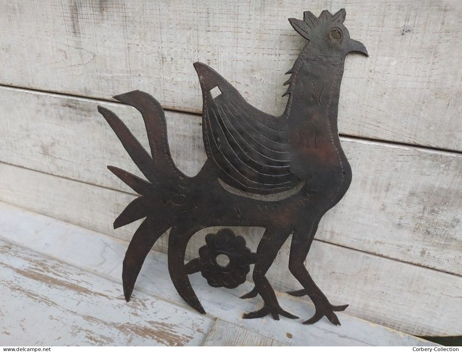 Sculpture Haïtienne Coq Vaudou Signé Micano Ulysse, Haïti Vers 1950 - Metallo
