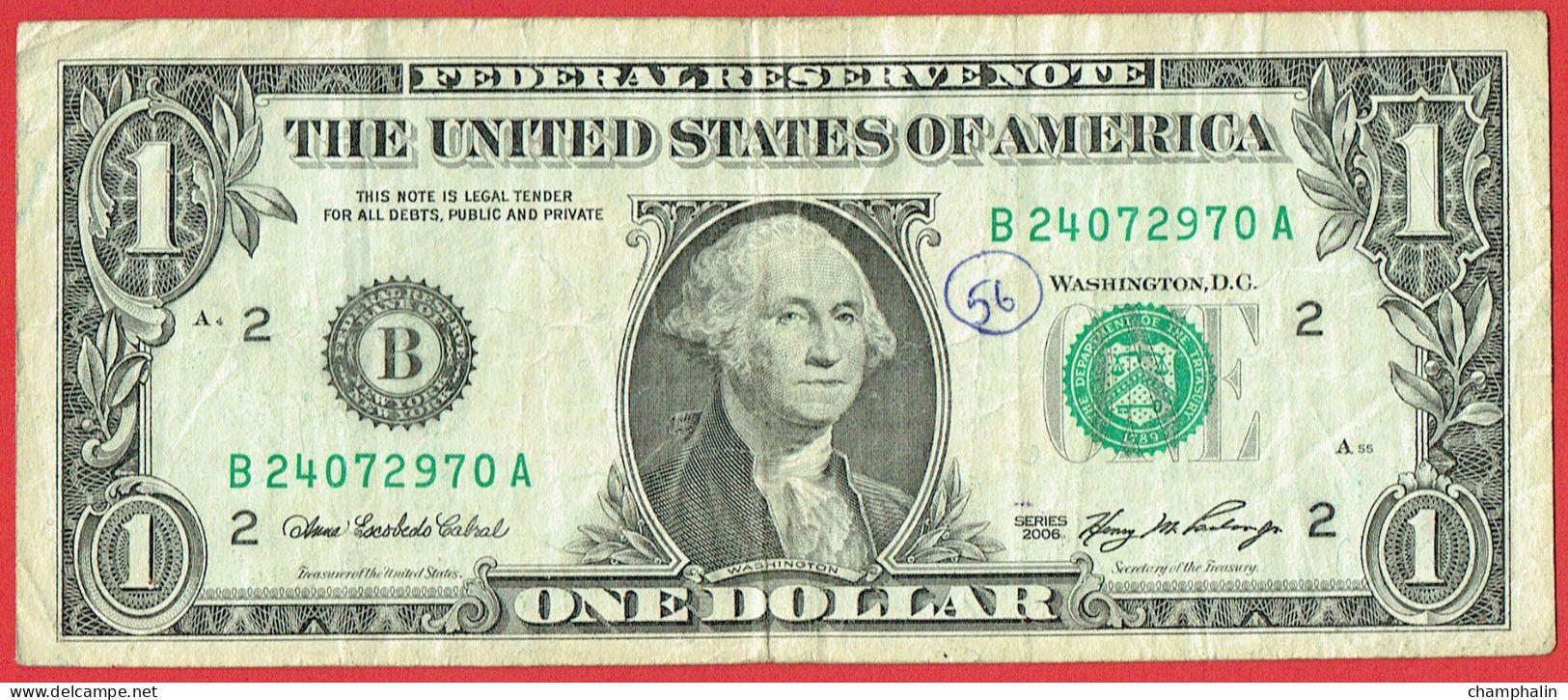 Etats-Unis D'Amérique - Billet De 1 Dollar - George Washington - New York B - 2006 - P523 - Federal Reserve (1928-...)