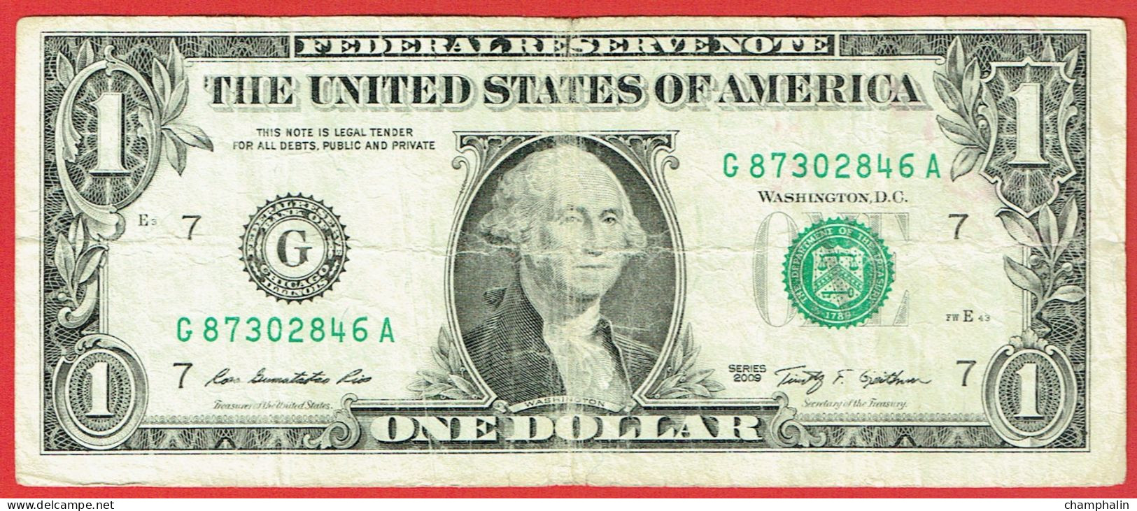 Etats-Unis D'Amérique - Billet De 1 Dollar - George Washington - Chicago G - 2009 - P530 - Billets De La Federal Reserve (1928-...)