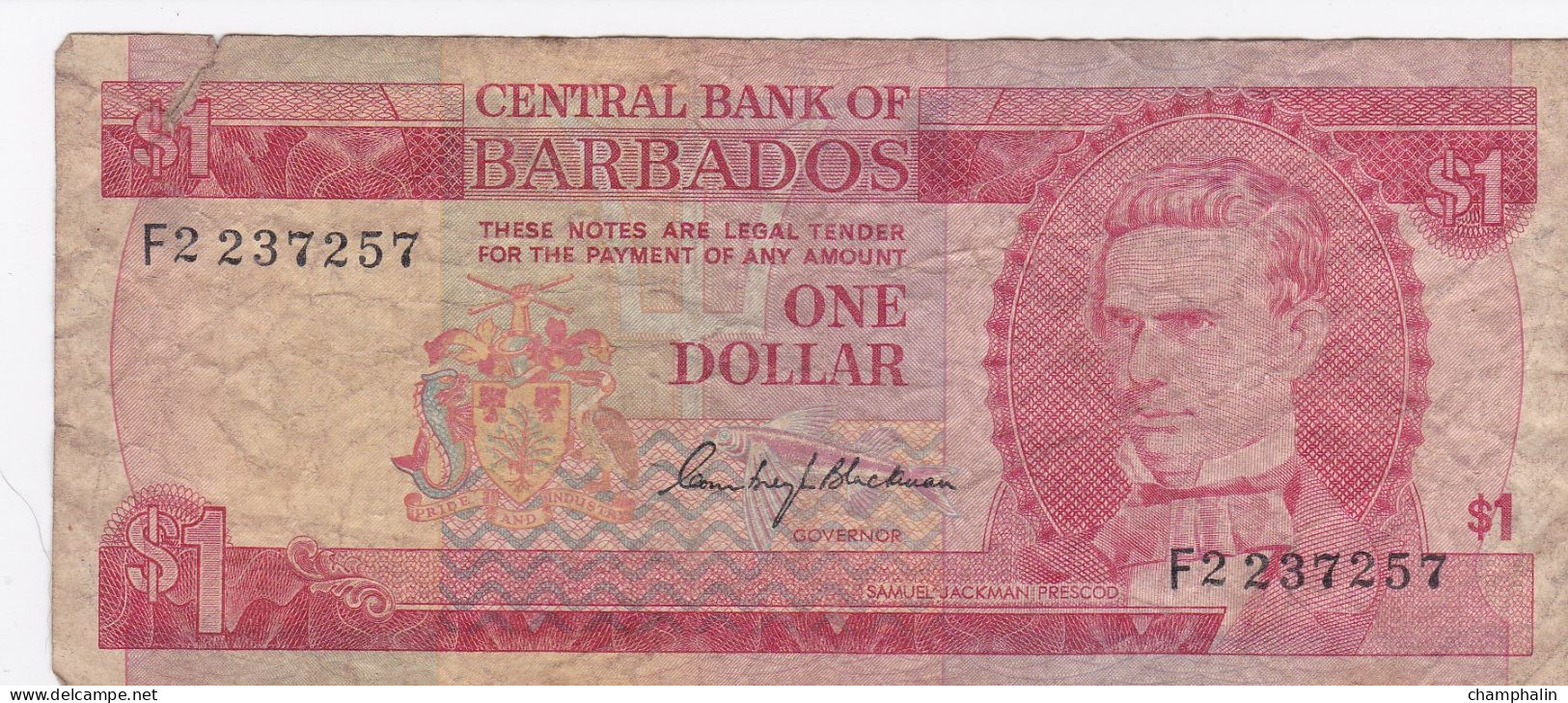 Barbades - Billet De 1 Dollar - Samuel Jackman Prescod - Non Daté - P29 - Barbados