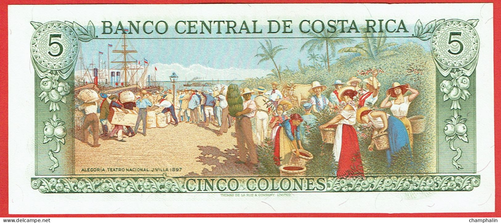 Costa Rica - Billet De 5 Colones - Rafael Yglesias Castro - 4 Octobre 1989 - P236d - Neuf - Costa Rica