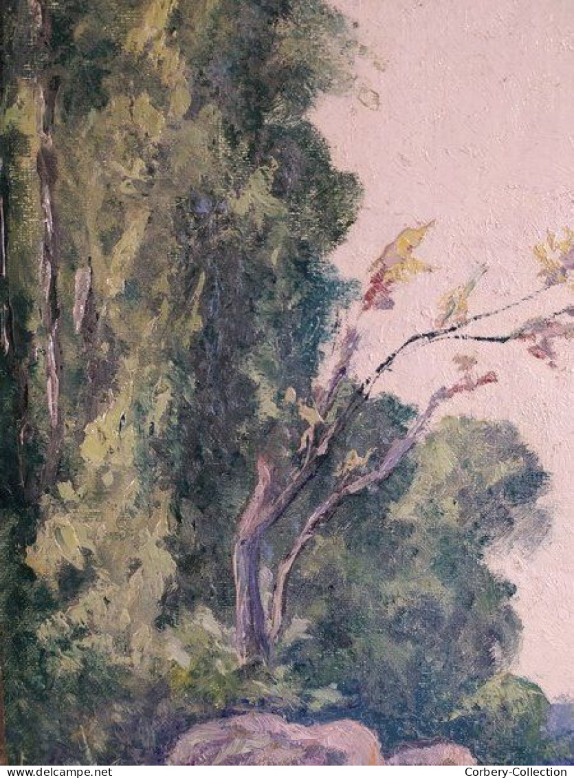 Tableau Etude Paysage Forêt De Achères Signé Bouillard 1958 / Saint Germain En Laye 02 - Oils