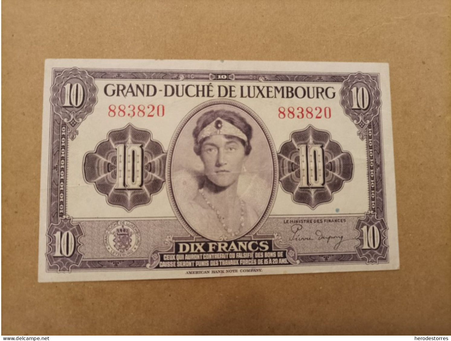 Billete De Luxemburgo De 10 Francos, Año 1944 - Luxemburg