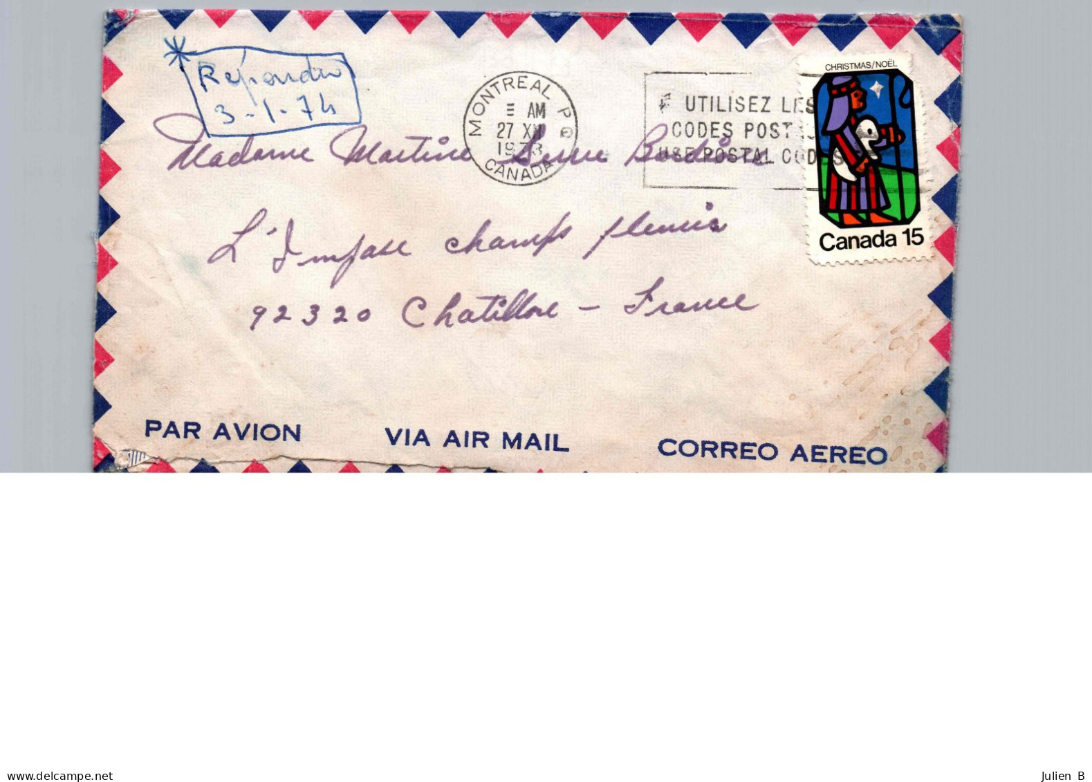 Enveloppe Canada 1973 - Air Mail - Poste Aérienne