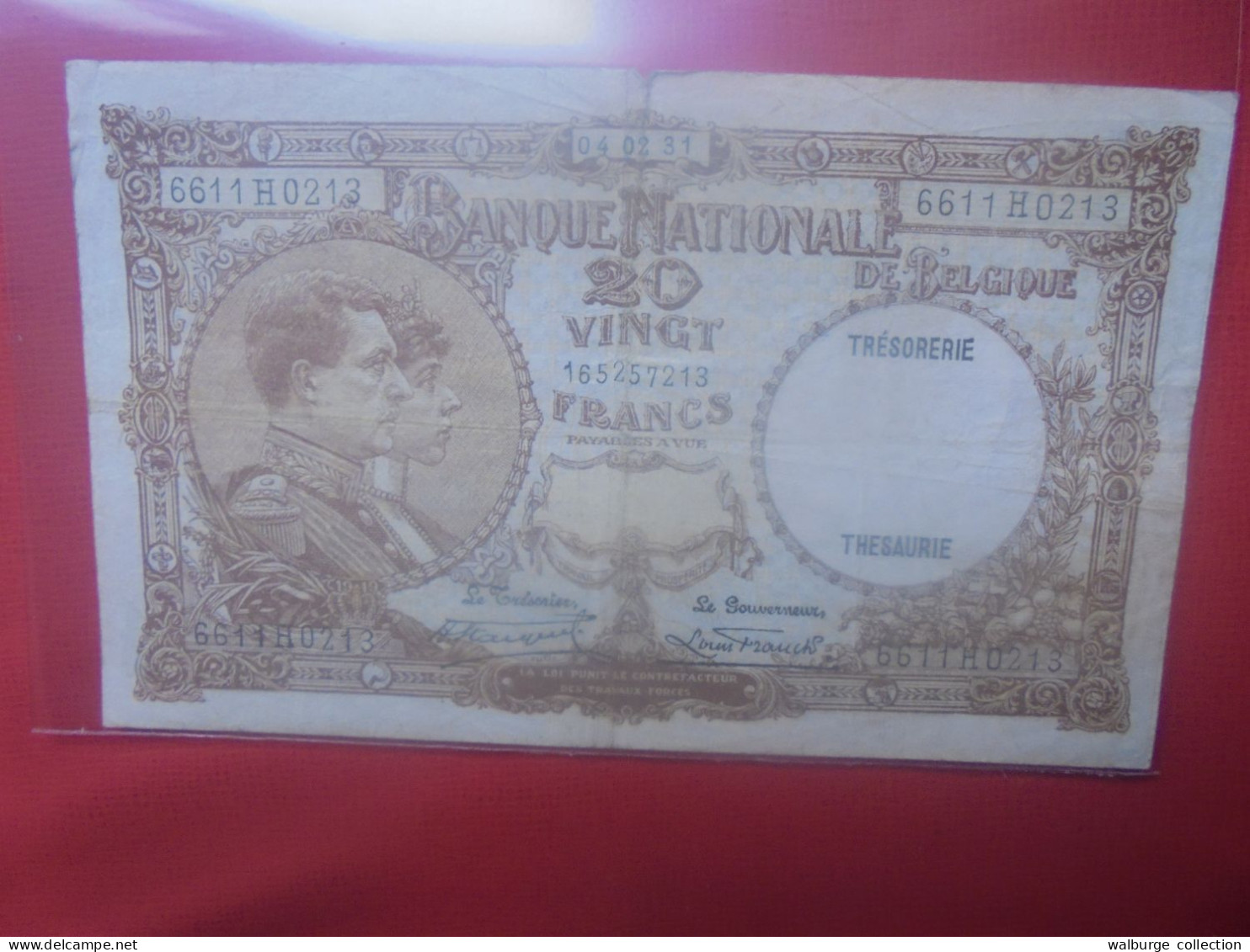 BELGIQUE 20 FRANCS 1931 Circuler (B.31) - 20 Francs