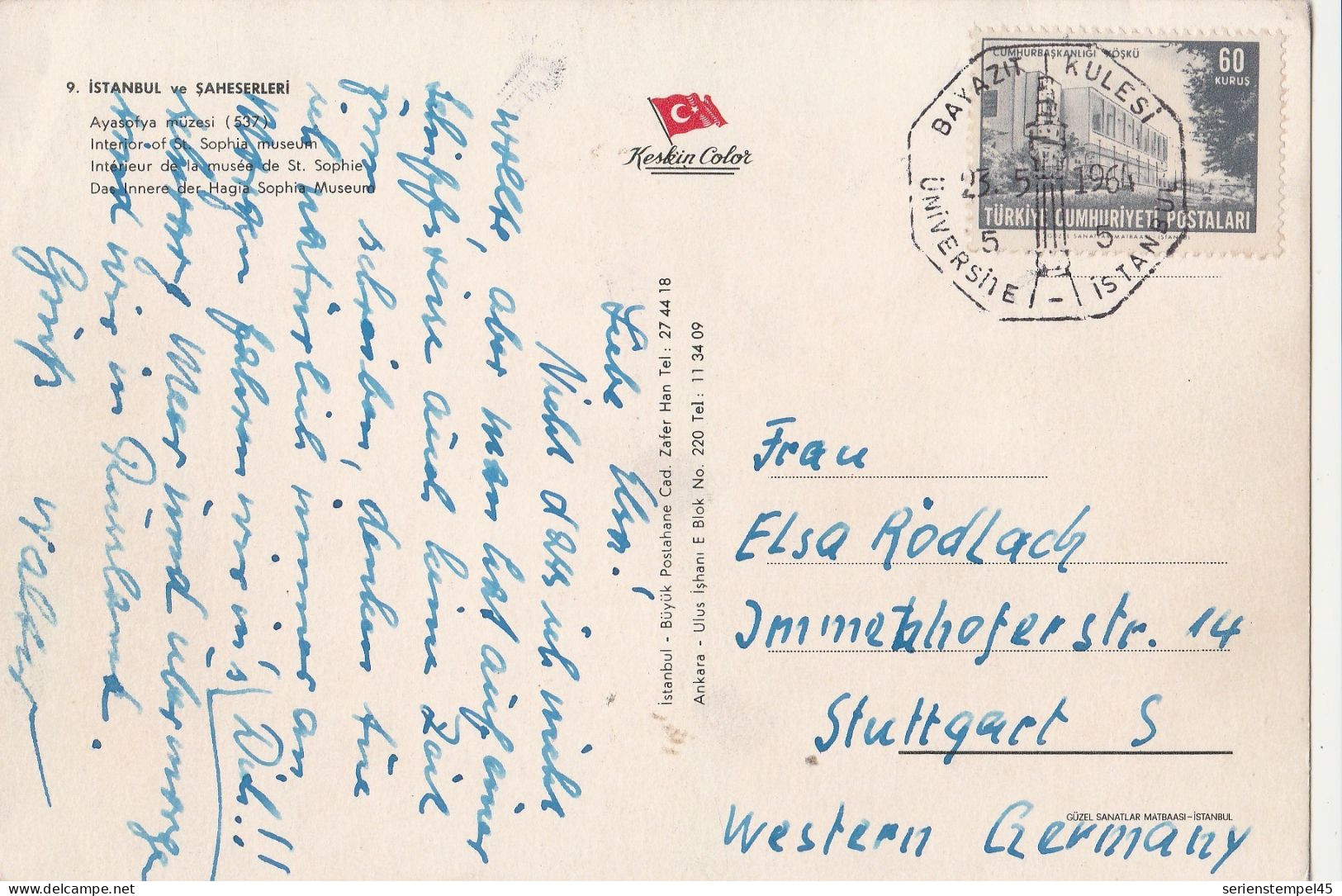 Türkei Ansichtskarte Mit Sonderstempel Bayazit Kulesi Universite Istanbul 1964 - Storia Postale