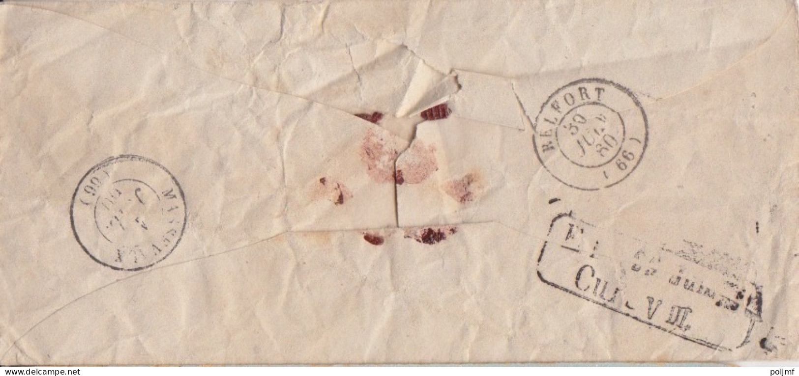 Enveloppe Obl. Riegel Le 29 Jun 60 Sur 9k Rose-lilas N°4 Pour Senheim + Passage Strasbourg Et Belfort Le 30 Et Massevaux - Storia Postale