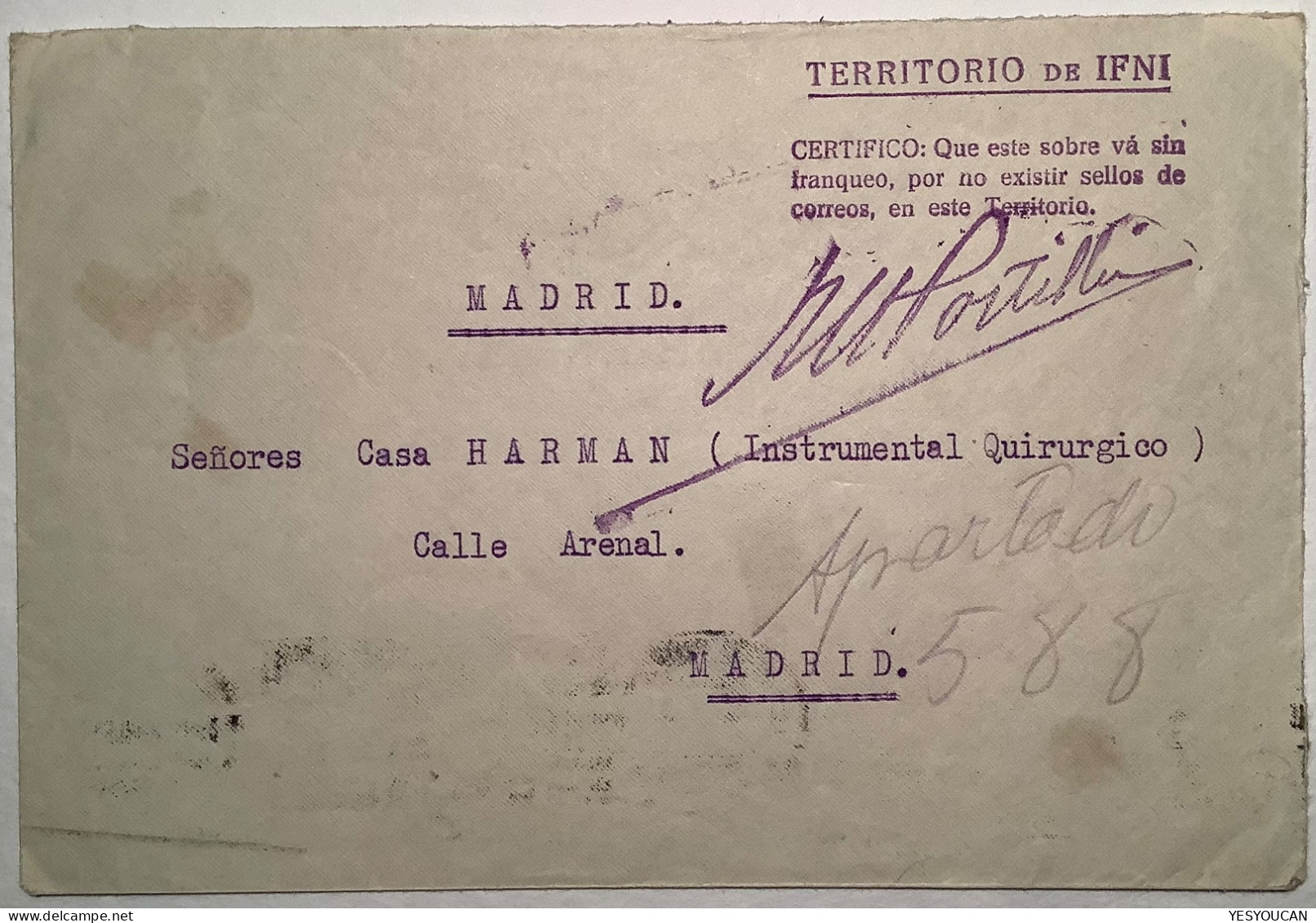 TERRITORIO DE IFNI…NO EXISTIR SELLOS1935 Rare Cover>Spain(España Sobre Espagne Maroc Espagnol Lettre Colonias Españolas - Ifni