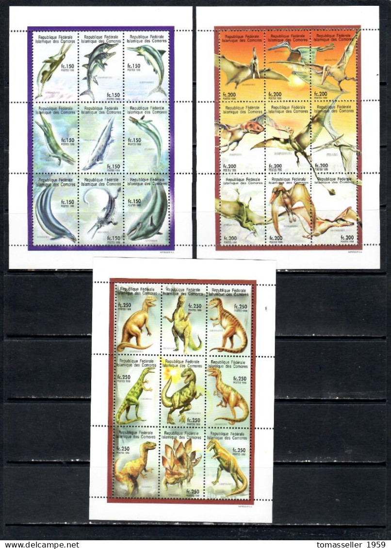 Comoros-1998 Prehistoric Animals-3 S/s.MNH** - Comores (1975-...)