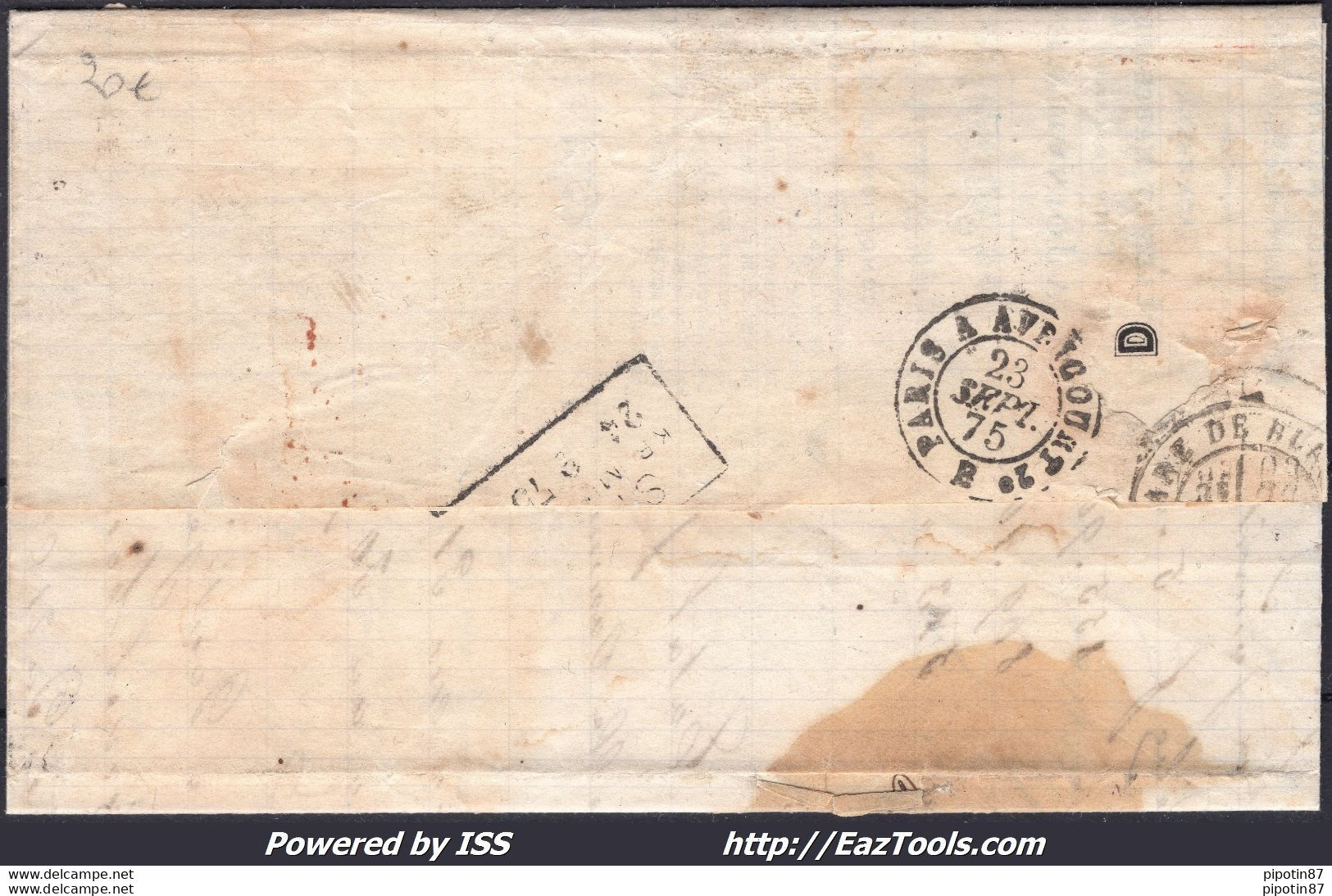 FRANCE N°55+60 SUR LETTRE AMB PAV2° + CONVOYEUR STATION CHEVILLON DU 23/09/1875 - 1871-1875 Cérès