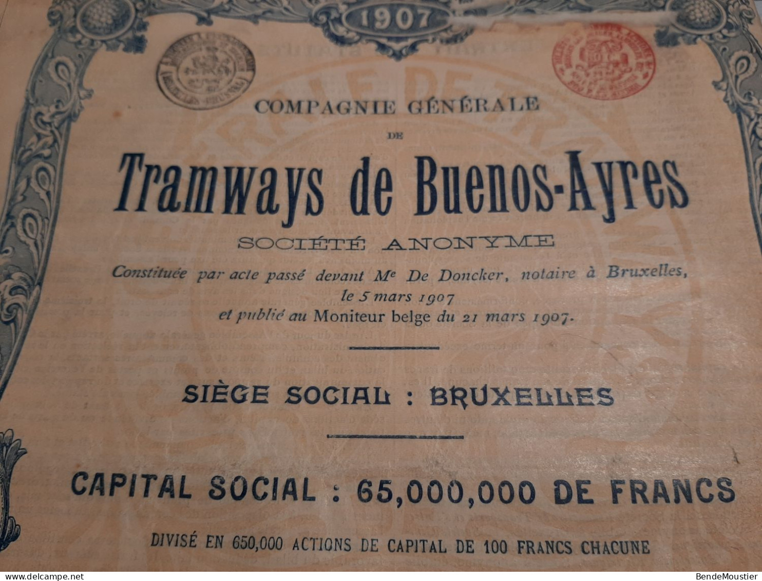 10 X Titres De Compagnie Générale De Tramways De Buenos-Ayres - Argentine 1907. - Bahnwesen & Tramways