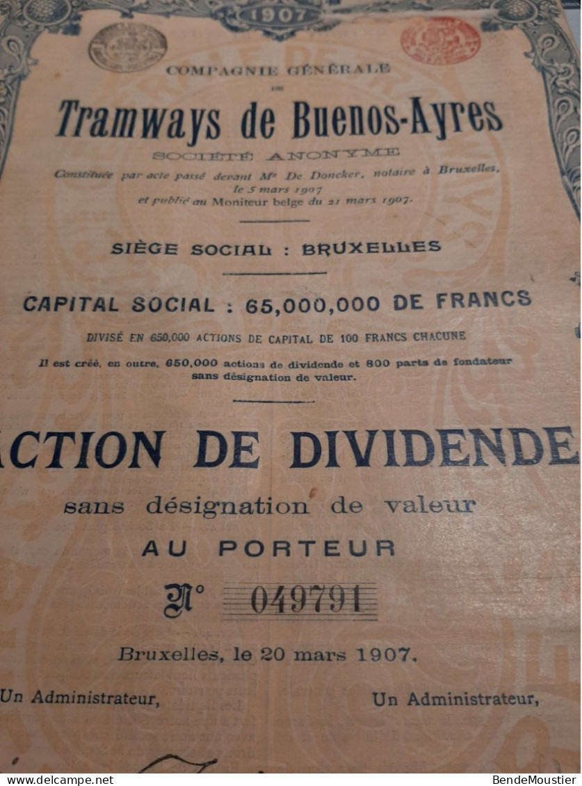 10 X Titres De Compagnie Générale De Tramways De Buenos-Ayres - Argentine 1907. - Railway & Tramway