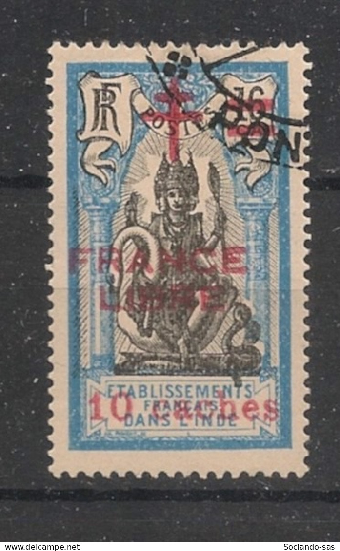 INDE - 1942 - N°YT. 186 - FRANCE LIBRE 10ca Sur 16ca Bleu Et Noir - Oblitéré / Used - Used Stamps