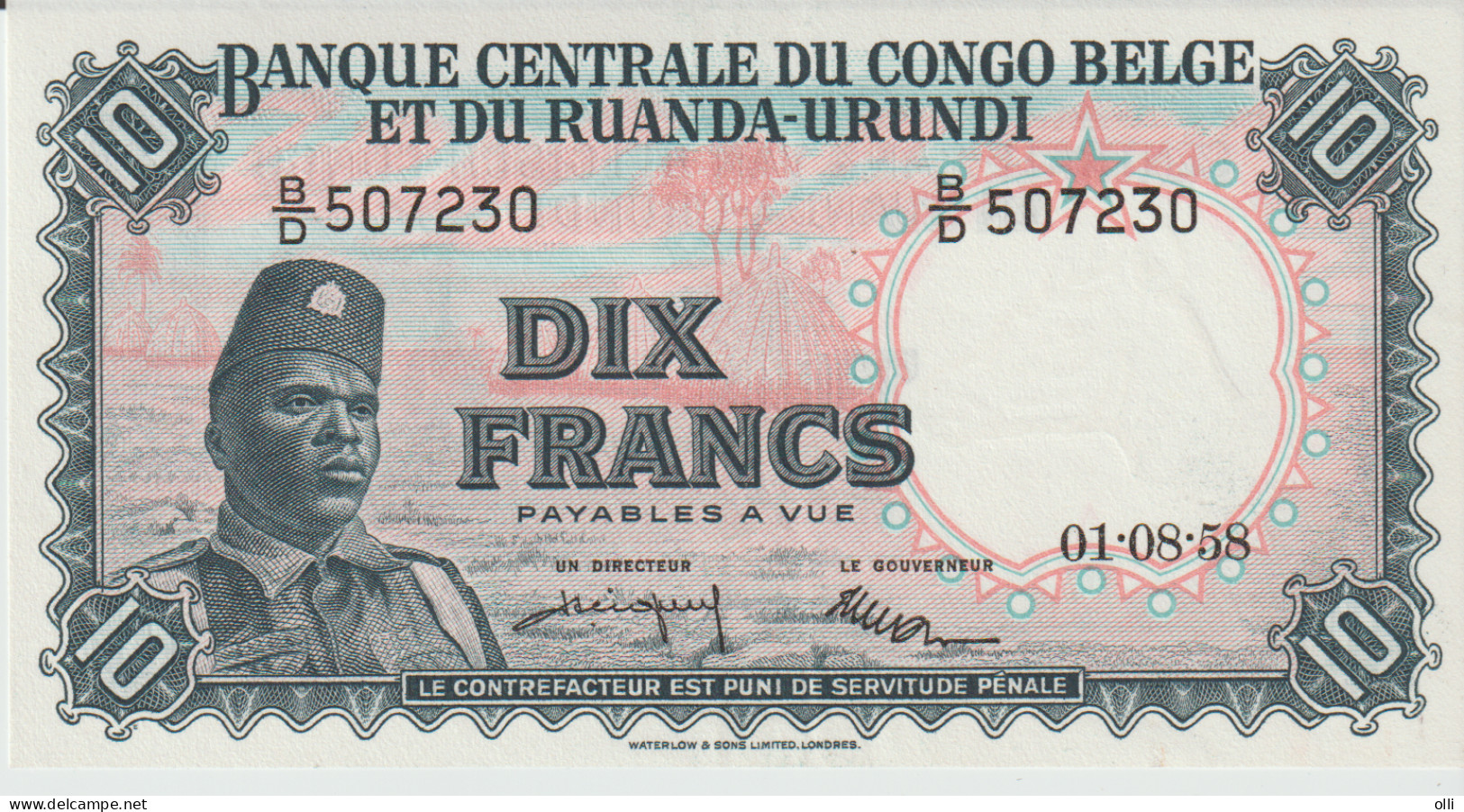 CONGO BELGA 10 FRANCS 1958 UNC - Bank Van Belgisch Kongo