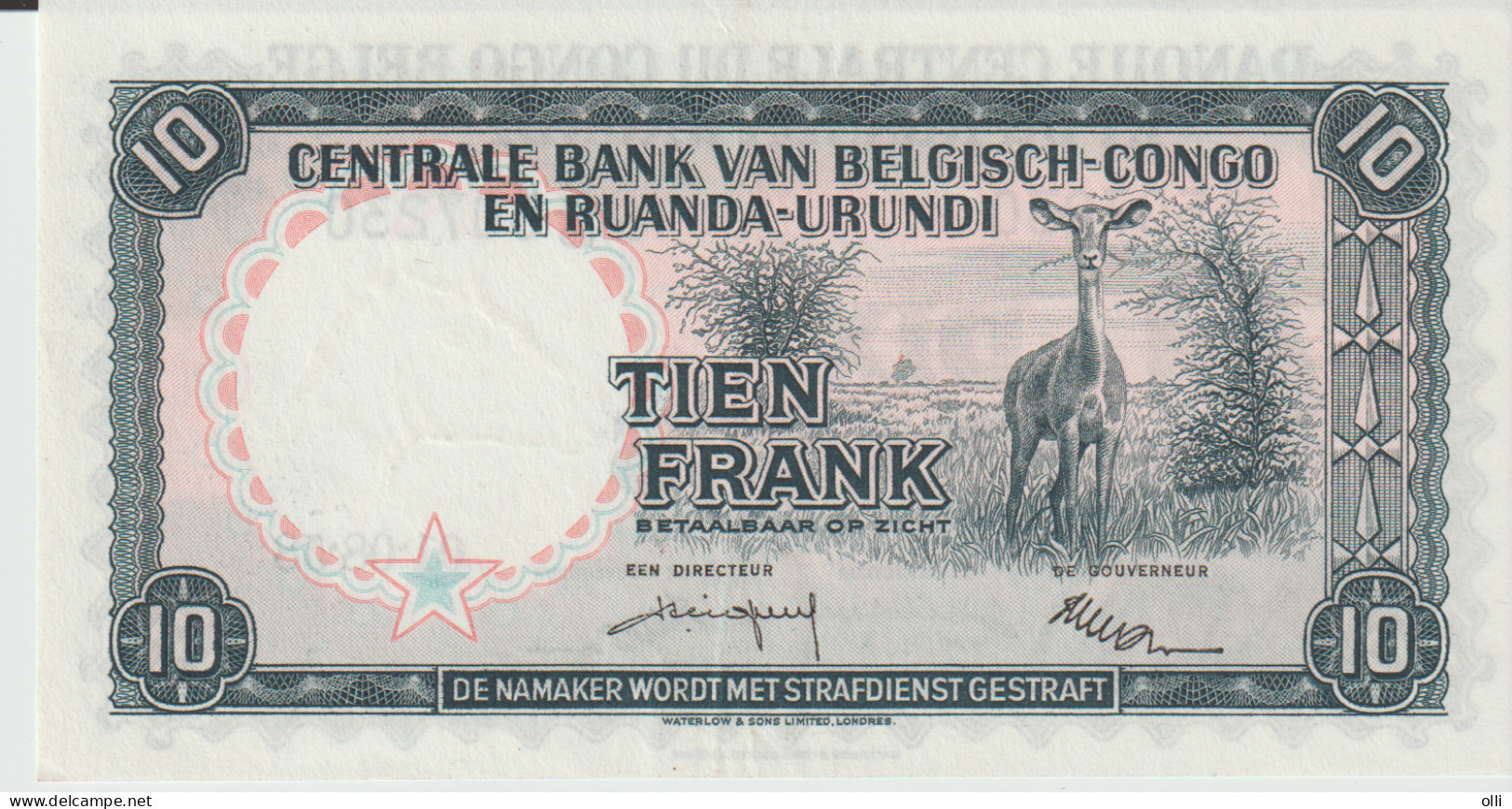 CONGO BELGA 10 FRANCS 1958 UNC - Banco De Congo Belga