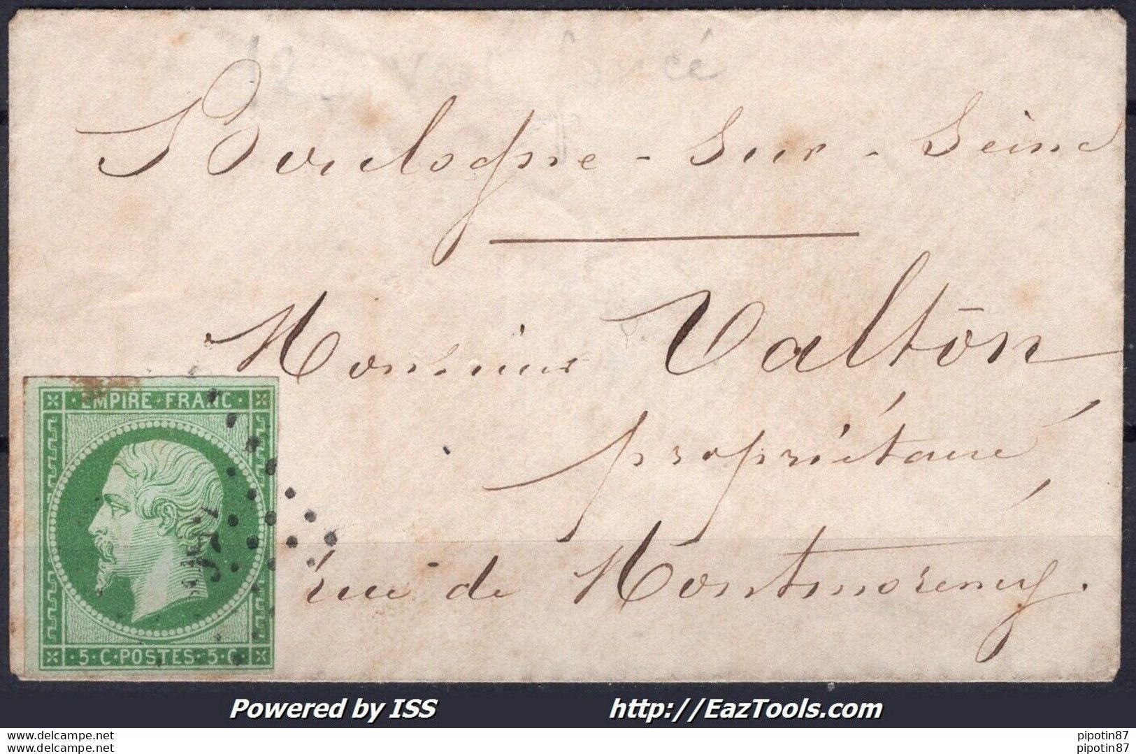 FRANCE N° 12 SEUL SUR LETTRE POUR MONTMORENCY PC 456 BOULOGNE SUR SEINE - 1853-1860 Napoleon III