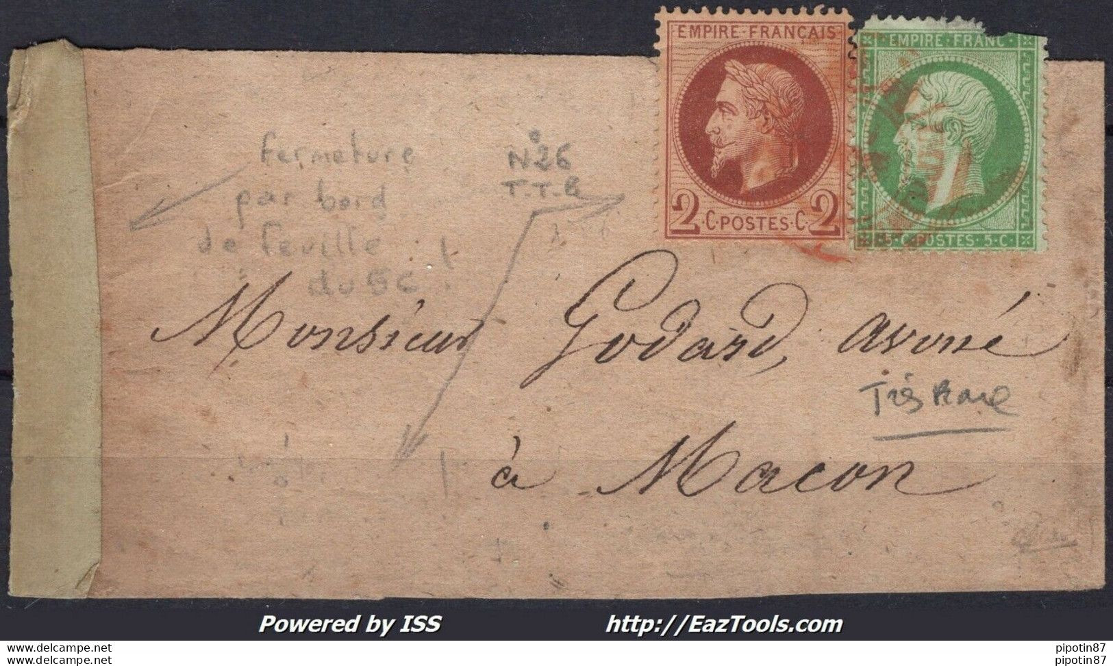 FRANCE BANDE D'IMPRIMÉ RARE TARIF 7 CENTIMES CACHET ROUGE SIGNÉ CALVES A VOIR - 1862 Napoleon III