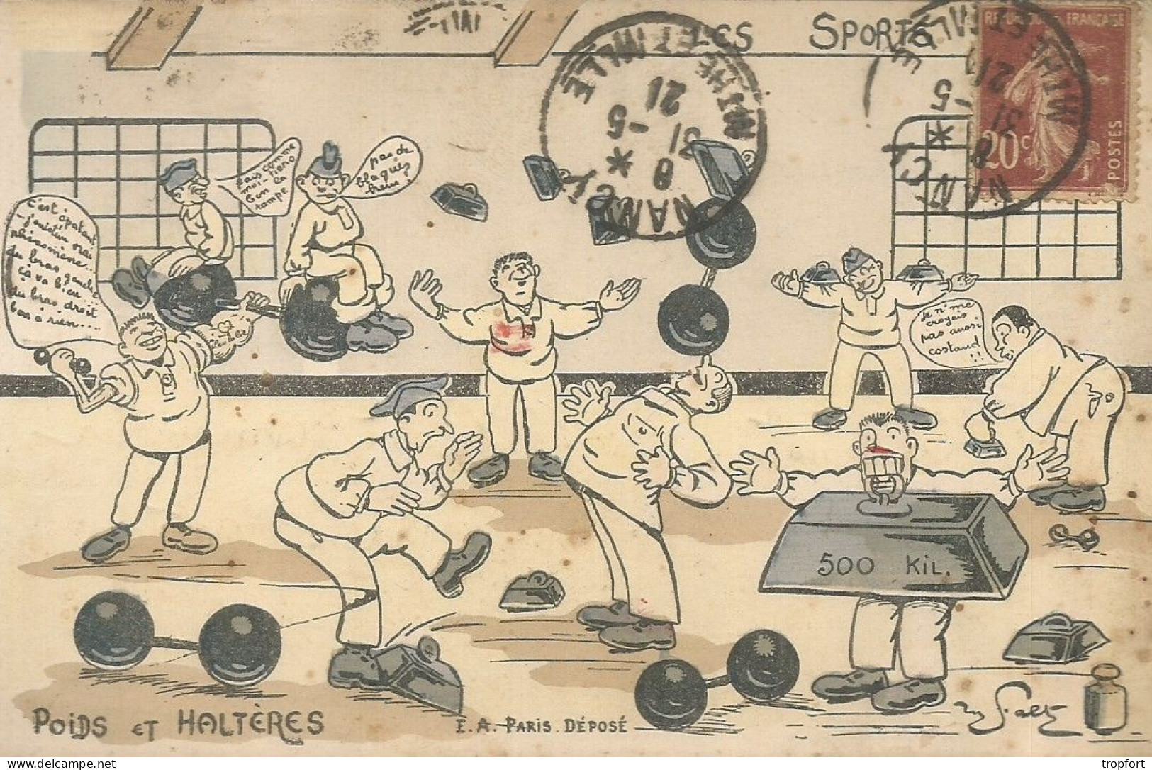 RARE  CPA  1921 Carte Postale POIDS ET HALTERES    Haltérophilies Gym Musculation - Haltérophilie