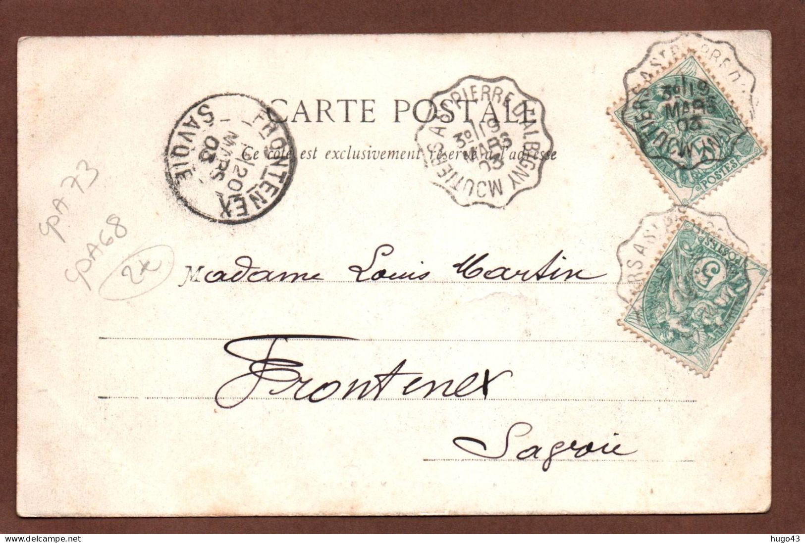 (RECTO / VERSO) BOZEL  EN 1903 - N° 412 - VUE GENERALE  - BEAU CACHET AMBULANT TRI FERROVIAIRE - CPA PRECURSEUR - Bozel