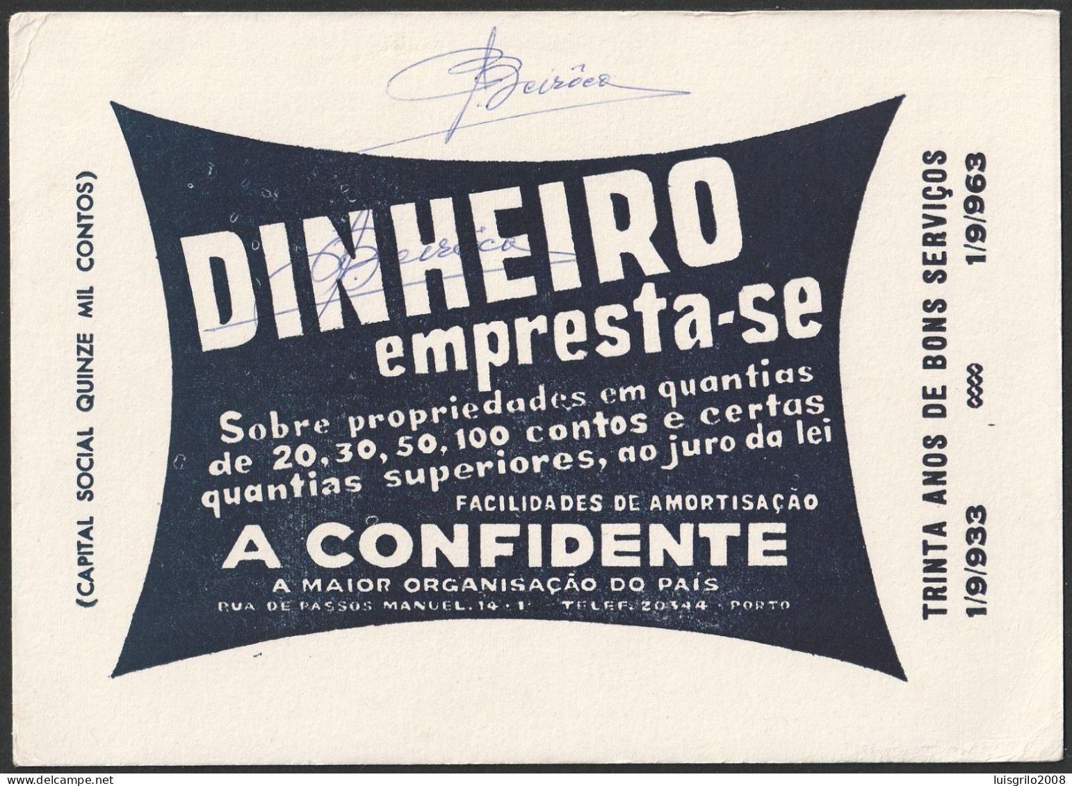 Portugal, 1963 - A Confidente, Hipotecas Compra E Venda Propriedades. Porto E Lisboa -|- Mata Borrão/ Blotter - Banque & Assurance