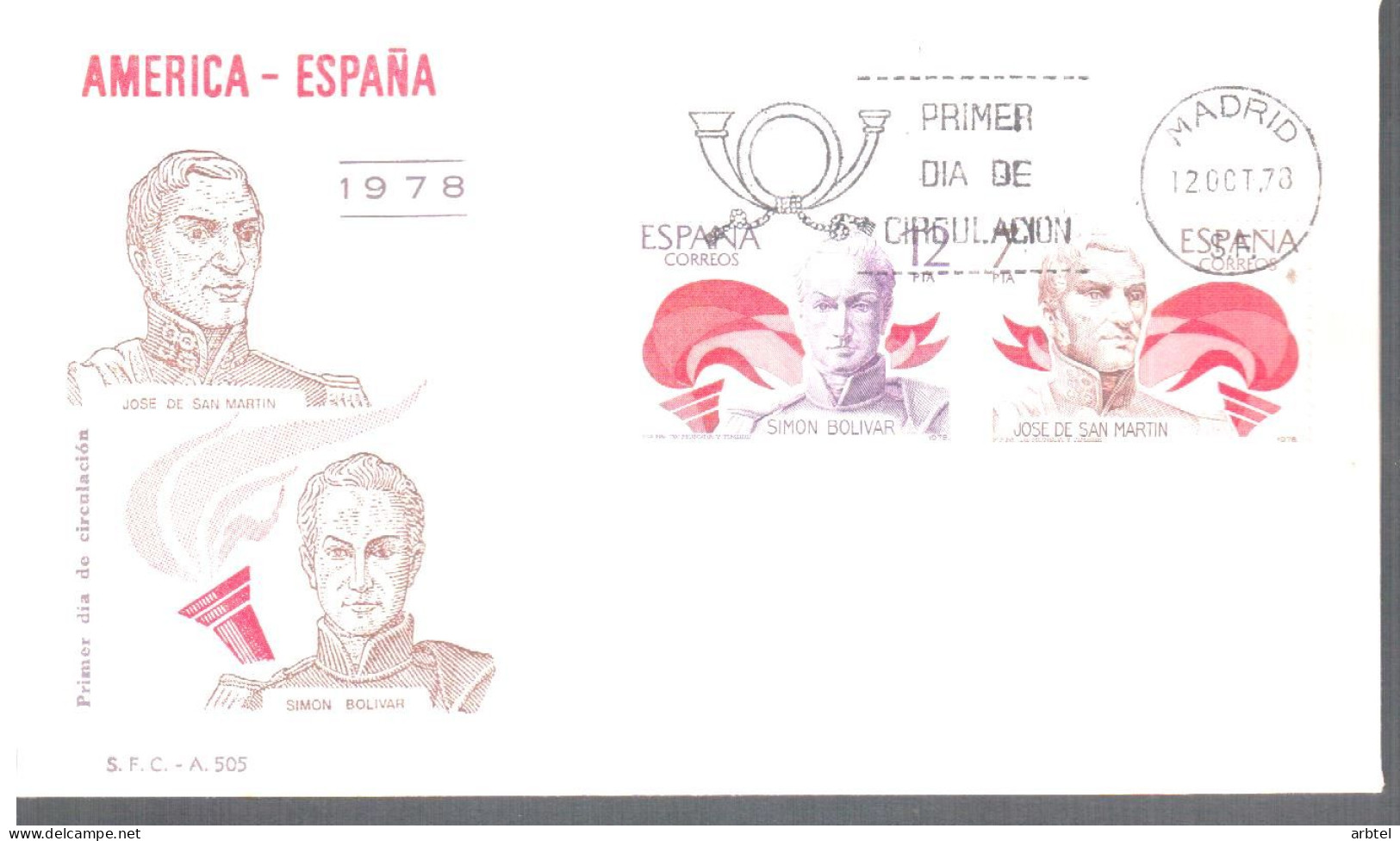 ESPAÑA FDC SPD SIMON BOLIVAR JOSE DE SAN MARTIN LIBERTADORES - Indiens D'Amérique