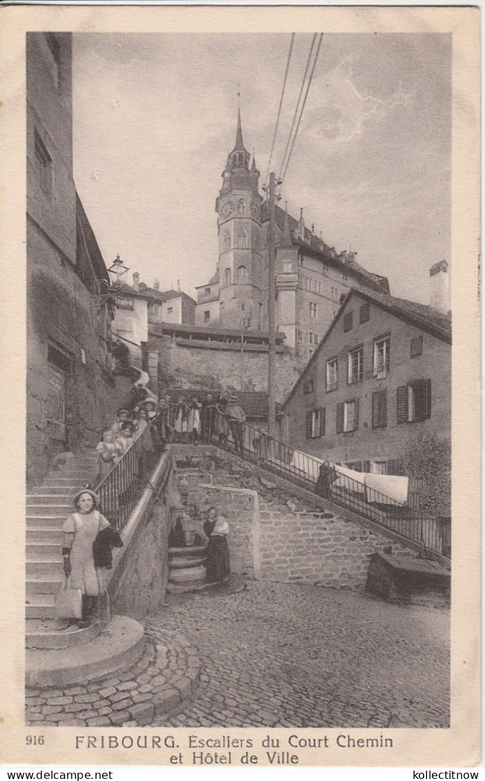 FRIBOURG - ESCALIERS DU COURT CHEMIN - ET HOTEL DE VILLE - Court