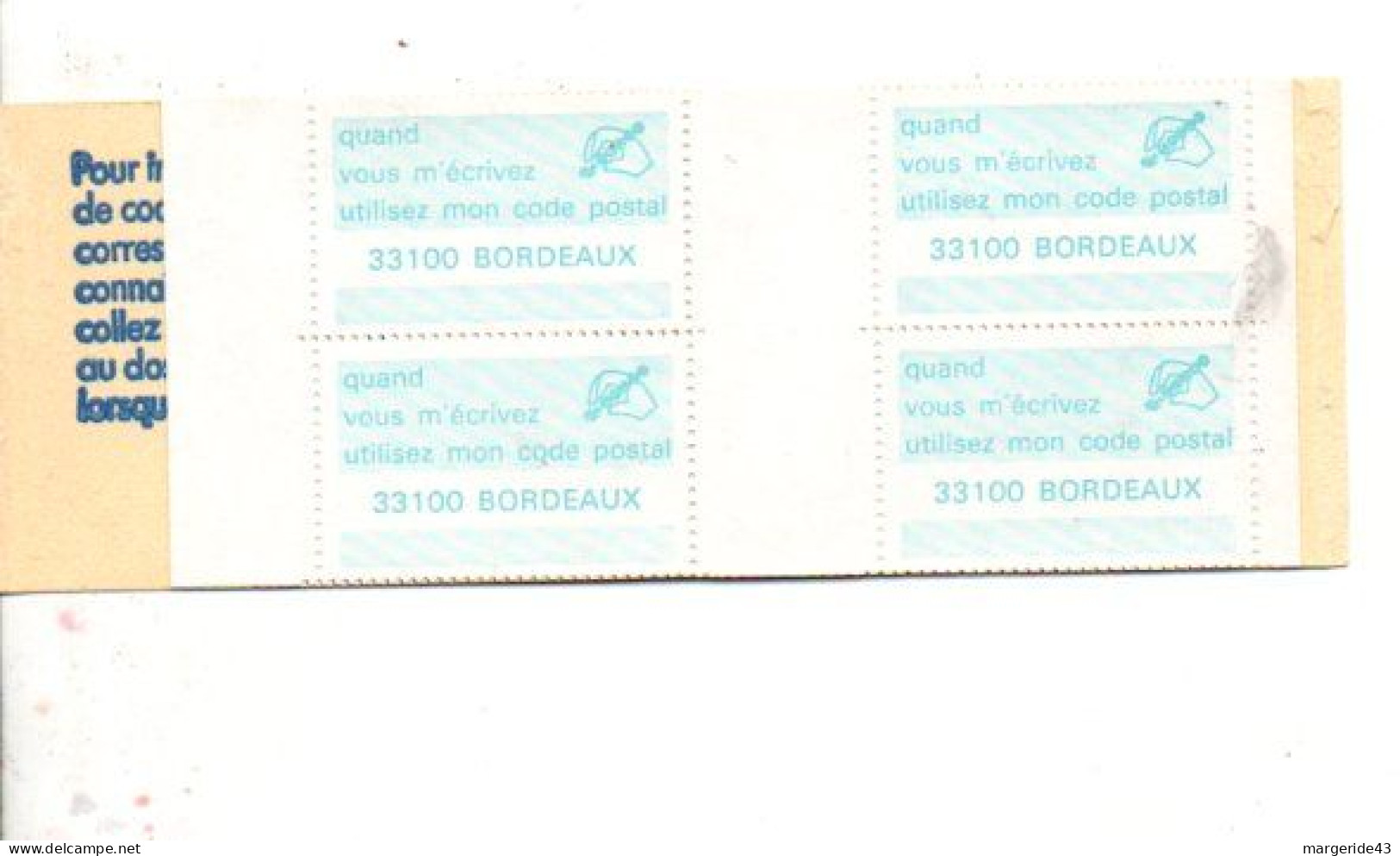 CARNET CODE POSTAL - 33100 BORDEAUX - BLEU - Blokken & Postzegelboekjes