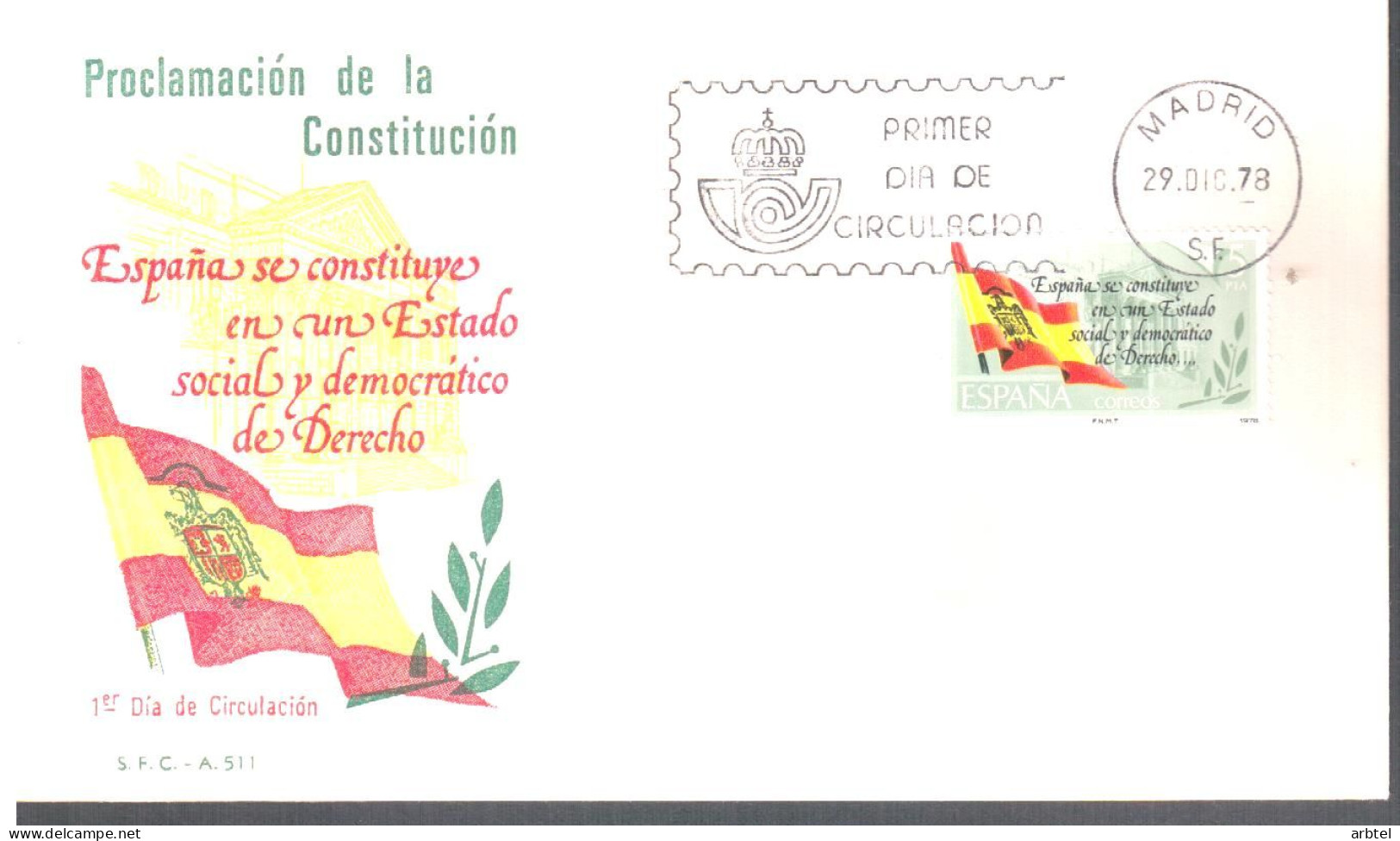 ESPAÑA FDC SPD CONSTITUCION ESPAÑOLA BANDERA FLAG - Buste