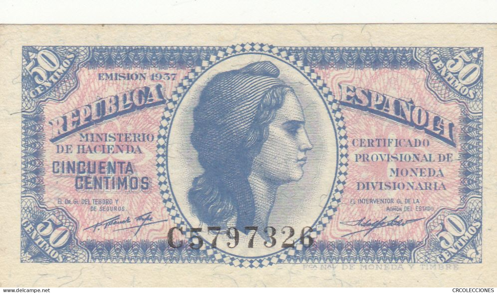 CRBS0854 BILLETE ESPAÑA 50 CENTIMOS 1937 SIN CIRCULAR - 1-2 Pesetas