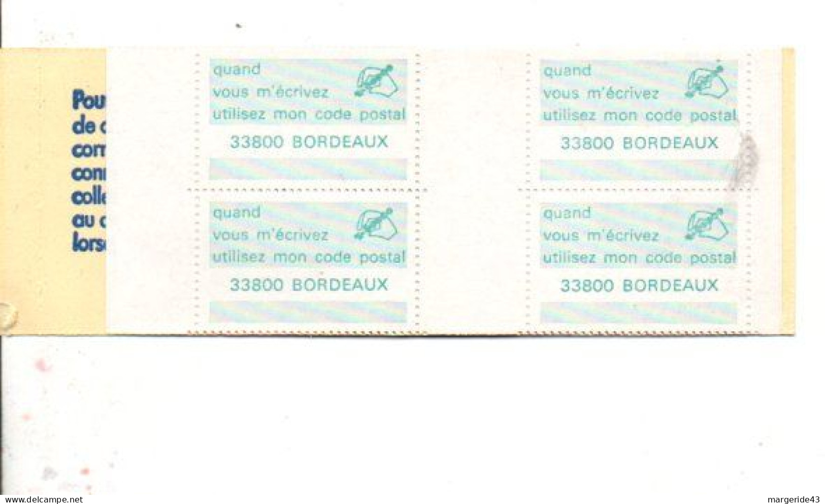 CARNET CODE POSTAL - 33800 BORDEAUX - BLEU - Bmoques & Cuadernillos