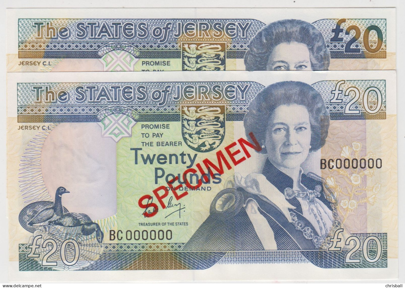 Jersey Banknote Twenty Pound (Pick 19s)  SPECIMEN Overprint Code BC - Superb UNC Condition - Jersey