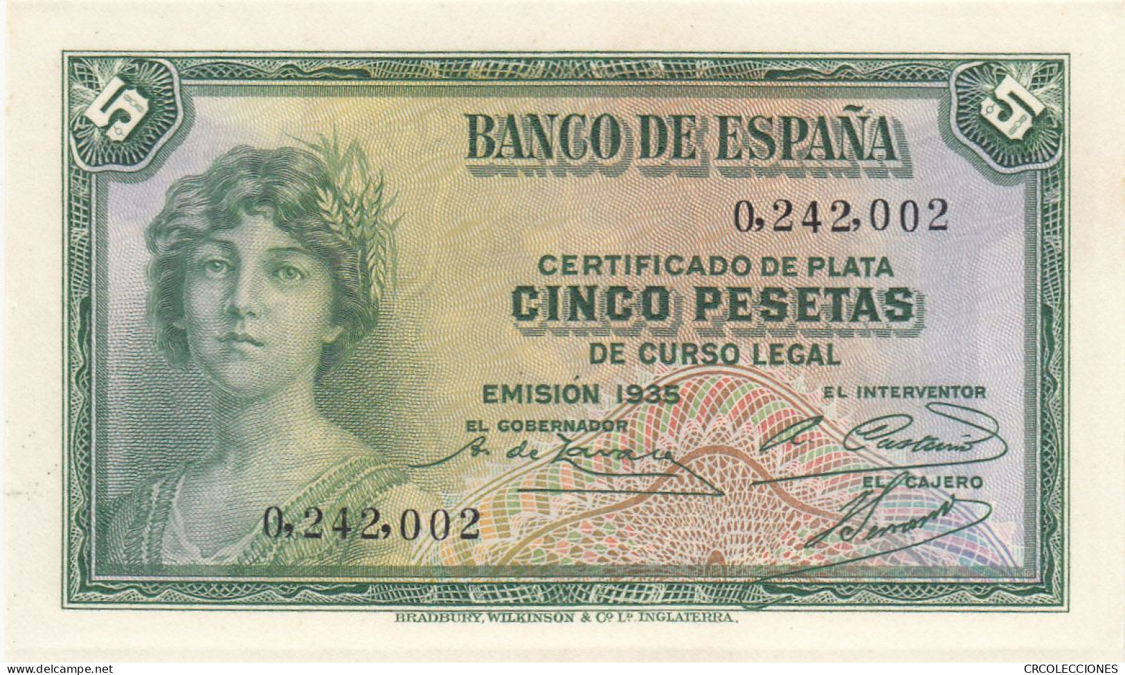 CRBS0860 BILLETE ESPAÑA 5 PESETAS EMISION 1935 SIN SERIE EBC+ - 5 Peseten