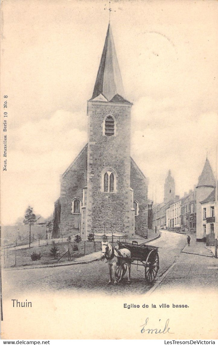 BELGIQUE - Thuin - Eglise De La Ville Basse - Charette - Carte Postale Ancienne - Thuin