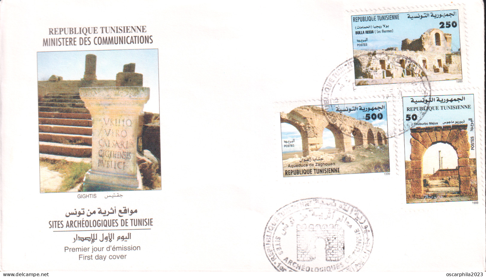 1999- Tunisie- Y&T N° 1357--1359 Sites  Archéologiques - FDC - Archéologie